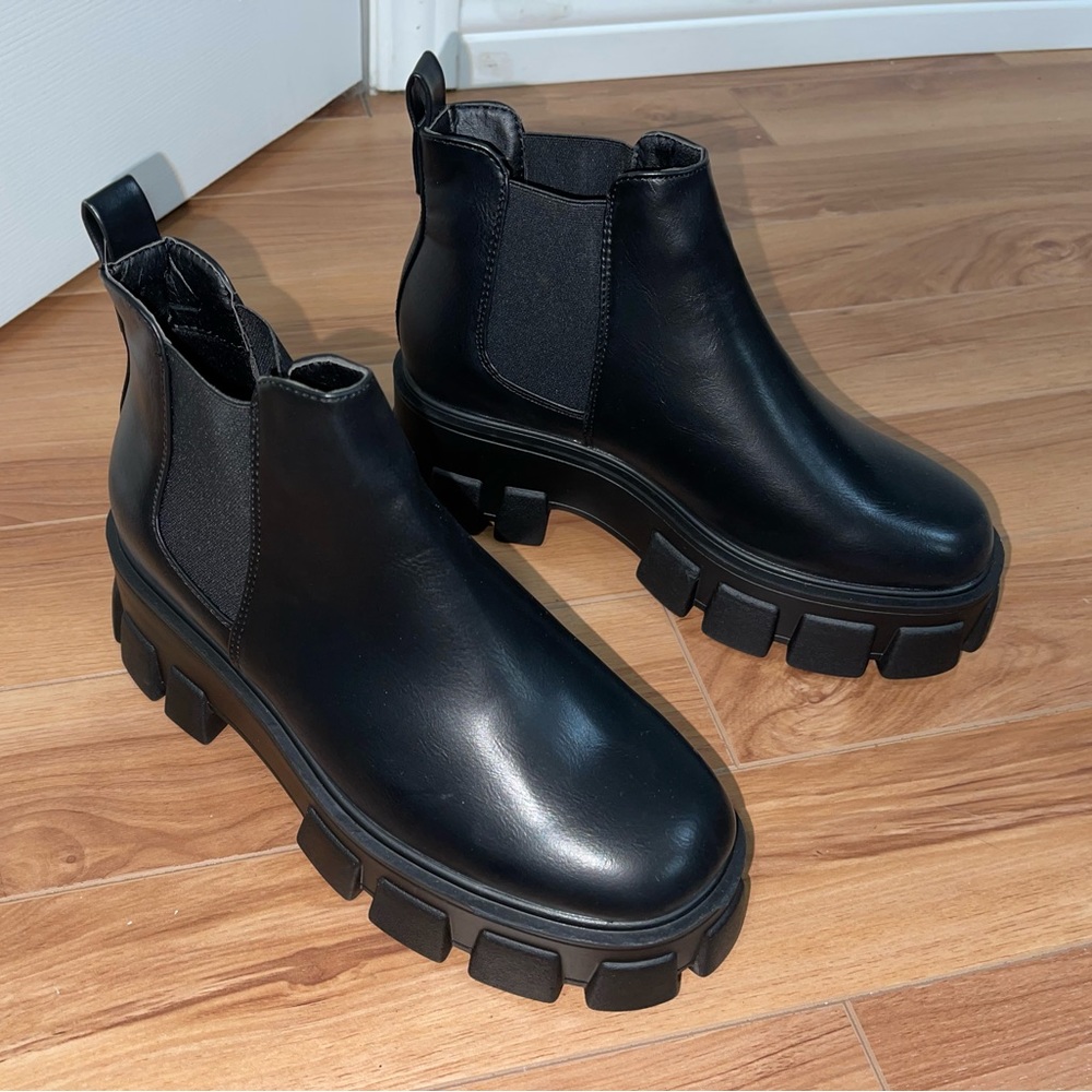 Black faux leather boots